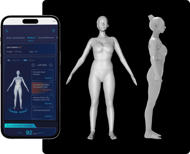 Posture evaluation showing head tilt and pelvic alignment